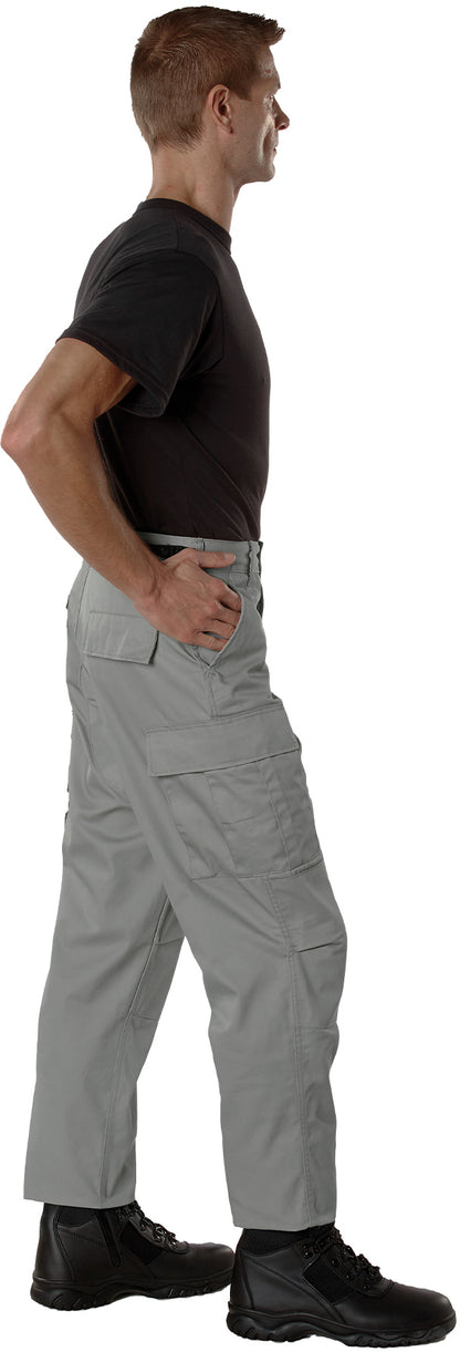 Grey - Tactical BDU Pants Cargo Fatigues - Poly/Cotton Twill - Button Fly