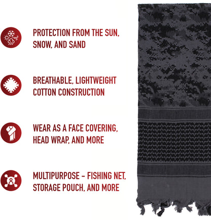 Subdued Urban Digital Camouflage - Shemagh Tactical Desert Scarf
