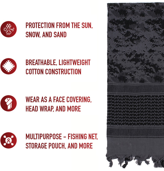Subdued Urban Digital Camouflage - Shemagh Tactical Desert Scarf