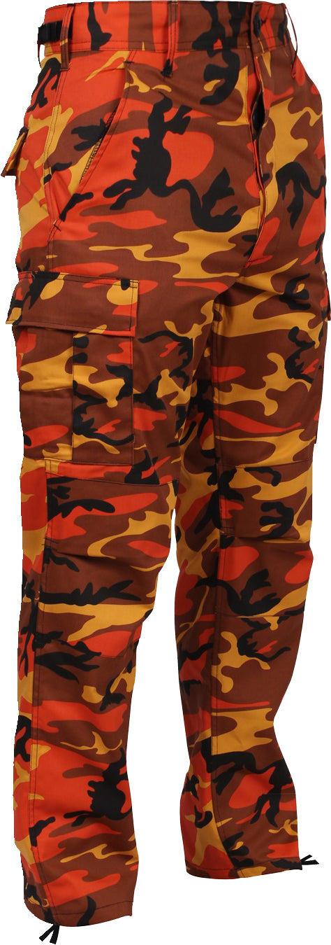 Savage Orange Camouflage - Tactical BDU Pants Cargo Fatigues - Poly/Cotton Twill - Button Fly