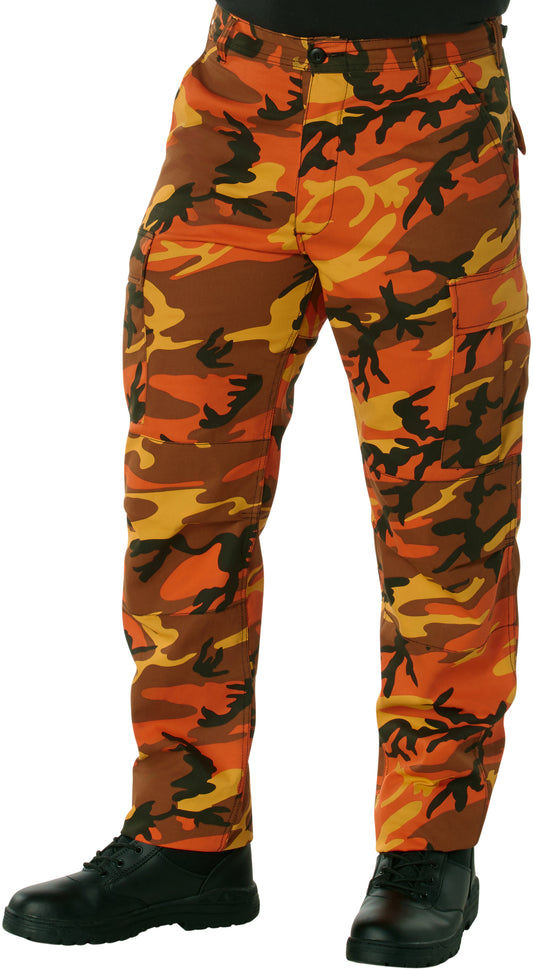 Savage Orange Camouflage - Tactical BDU Pants Cargo Fatigues - Poly/Cotton Twill - Button Fly