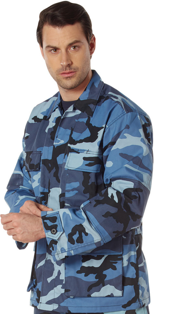 Sky Blue Camouflage - Military BDU Shirt - Polyester Cotton Twill
