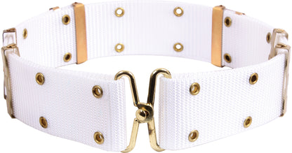 White Army Style Pistol Belt with Gold Brass Buckle - Nylon