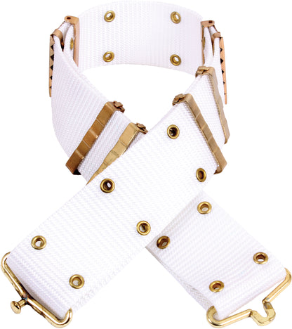 White Army Style Pistol Belt with Gold Brass Buckle - Nylon