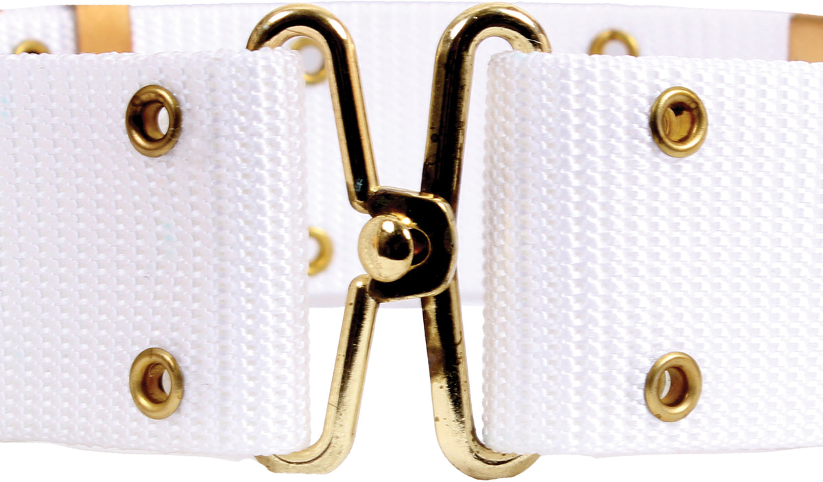 White Army Style Pistol Belt with Gold Brass Buckle - Nylon