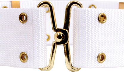 White Army Style Pistol Belt with Gold Brass Buckle - Nylon