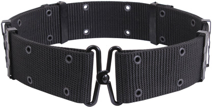 Black - Army Style Pistol Belt with Metal Buckle - Nylon