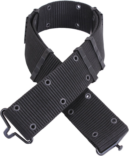 Black - Army Style Pistol Belt with Metal Buckle - Nylon