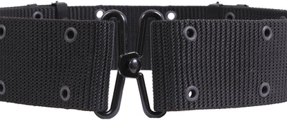 Black - Army Style Pistol Belt with Metal Buckle - Nylon