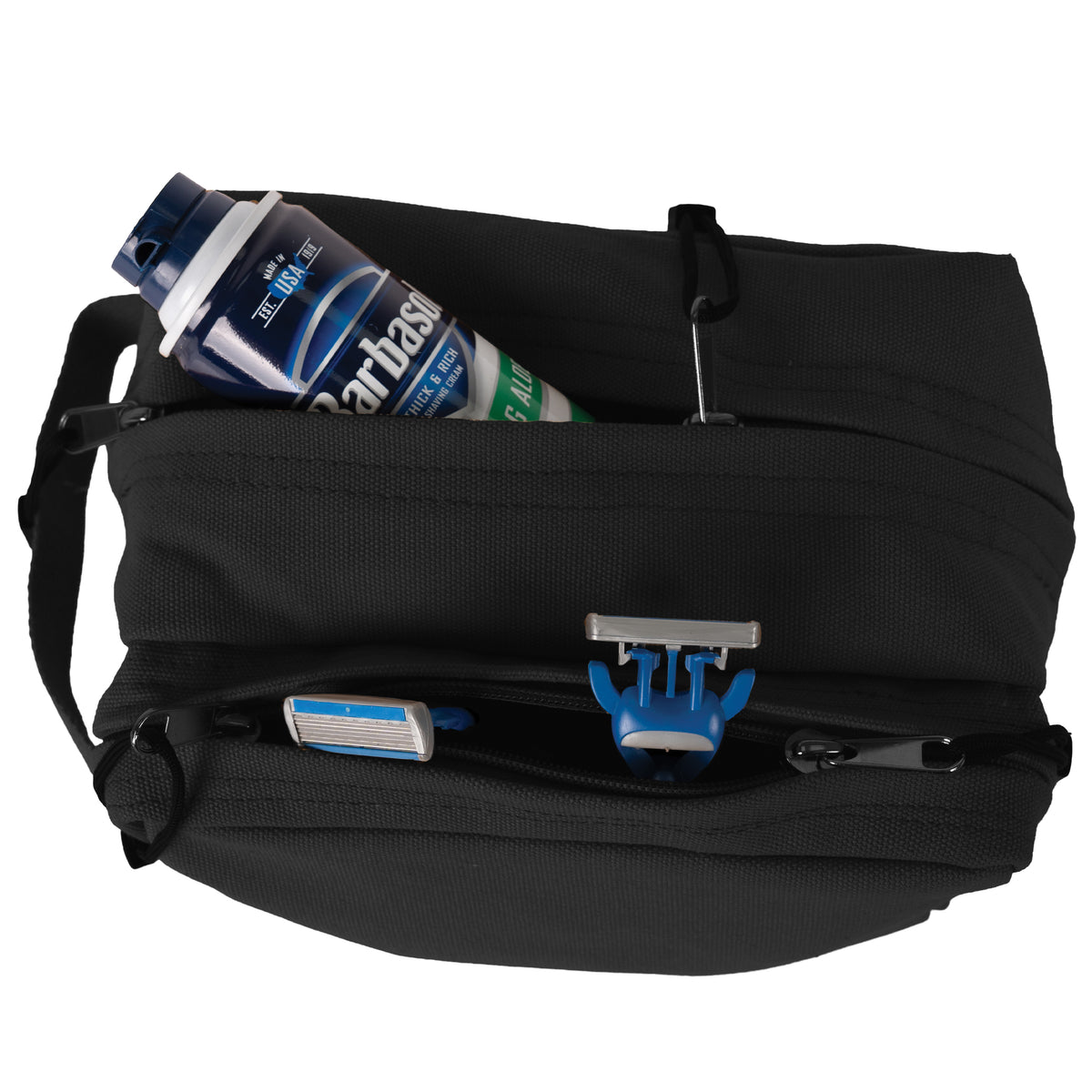 Black - Dual Compartment Travel and Shave Kit Bag - Cotton Canvas