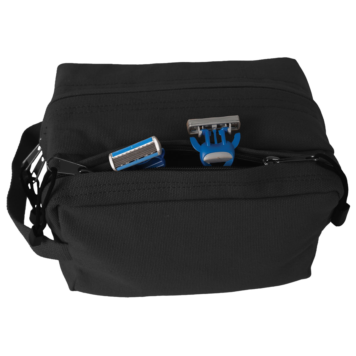 Black - Dual Compartment Travel and Shave Kit Bag - Cotton Canvas