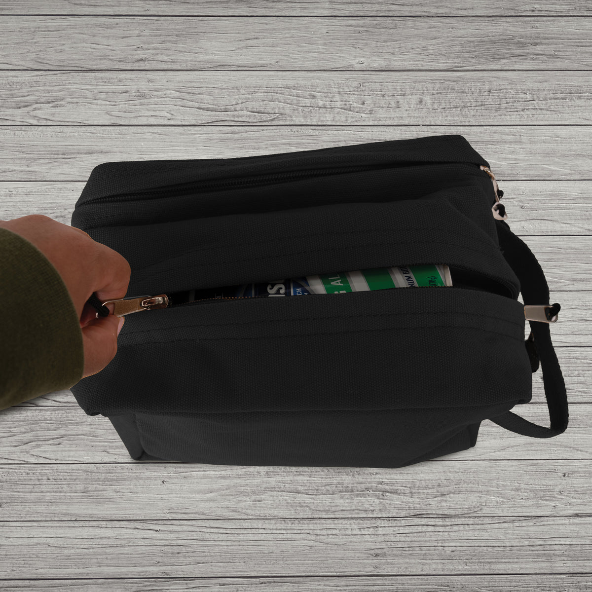 Black - Dual Compartment Travel and Shave Kit Bag - Cotton Canvas