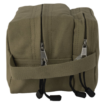 Olive Drab - Dual Compartment Travel and Shave Kit Bag - Cotton Canvas