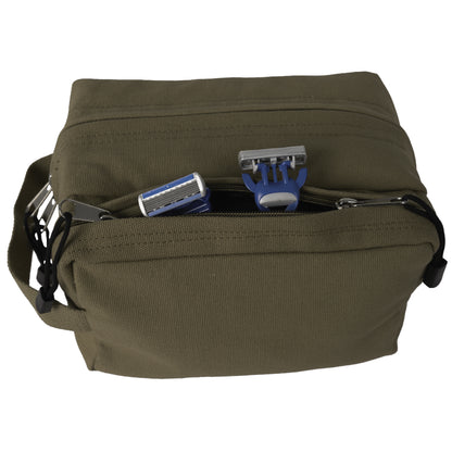 Olive Drab - Dual Compartment Travel and Shave Kit Bag - Cotton Canvas