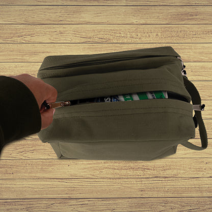 Olive Drab - Dual Compartment Travel and Shave Kit Bag - Cotton Canvas
