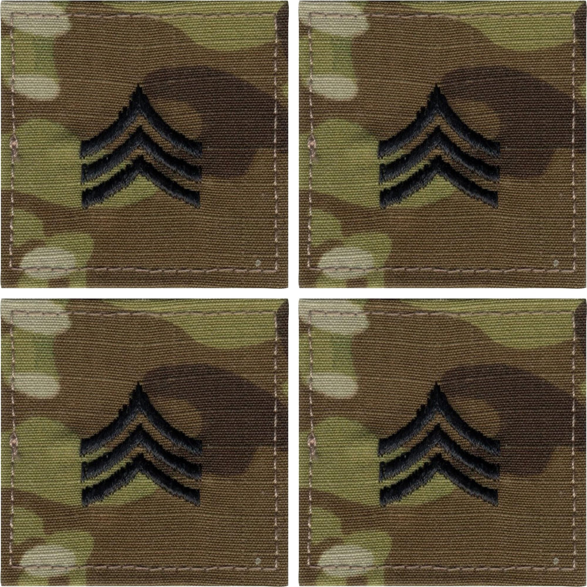 Military Rank Insignia Patch Multicam OCP Camouflage Hook & Loop Ripstop 4 Pack Made In USA
