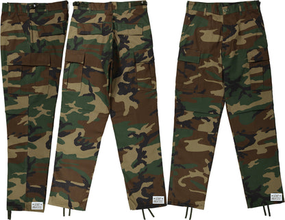 Woodland Camouflage Tactical BDU Pants Military Fatigues Army Cargo Everyday Camo Combat Trousers, Button Fly
