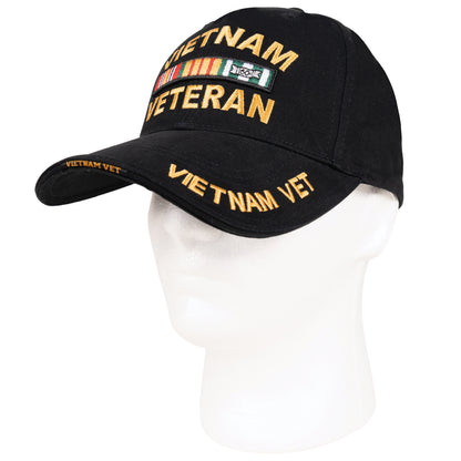 Black - Deluxe VIETNAM VETERAN Adjustable Baseball Cap, Structured, Brushed Cotton