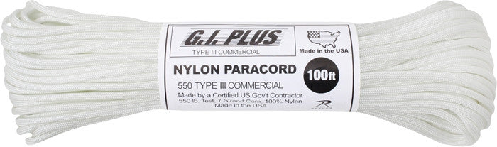 White - Military Grade 550 LB Tested Type III Paracord Rope 100'