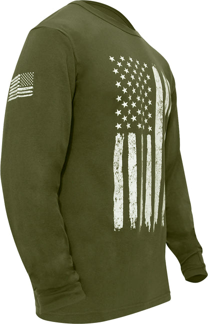 Olive Drab - US Flag Long Sleeve T-Shirt