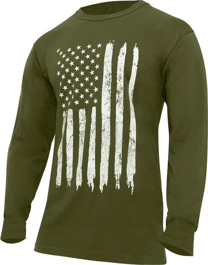 Olive Drab - US Flag Long Sleeve T-Shirt