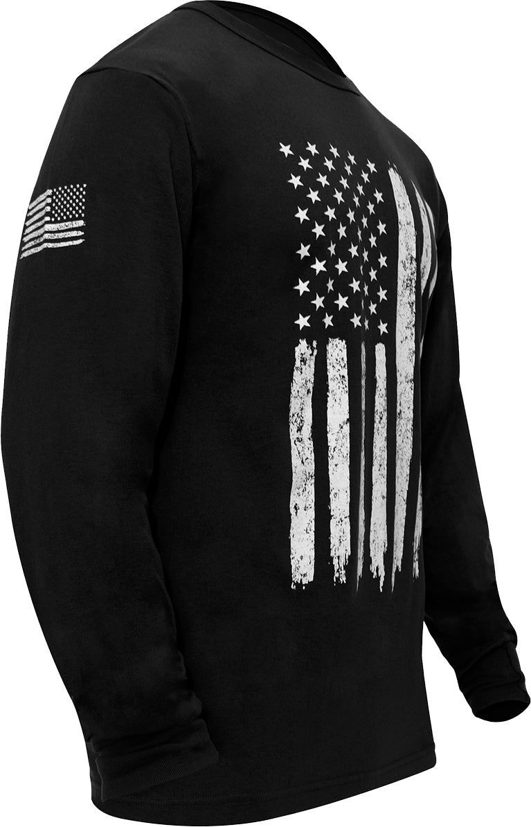Black - US Flag Long Sleeve T-Shirt