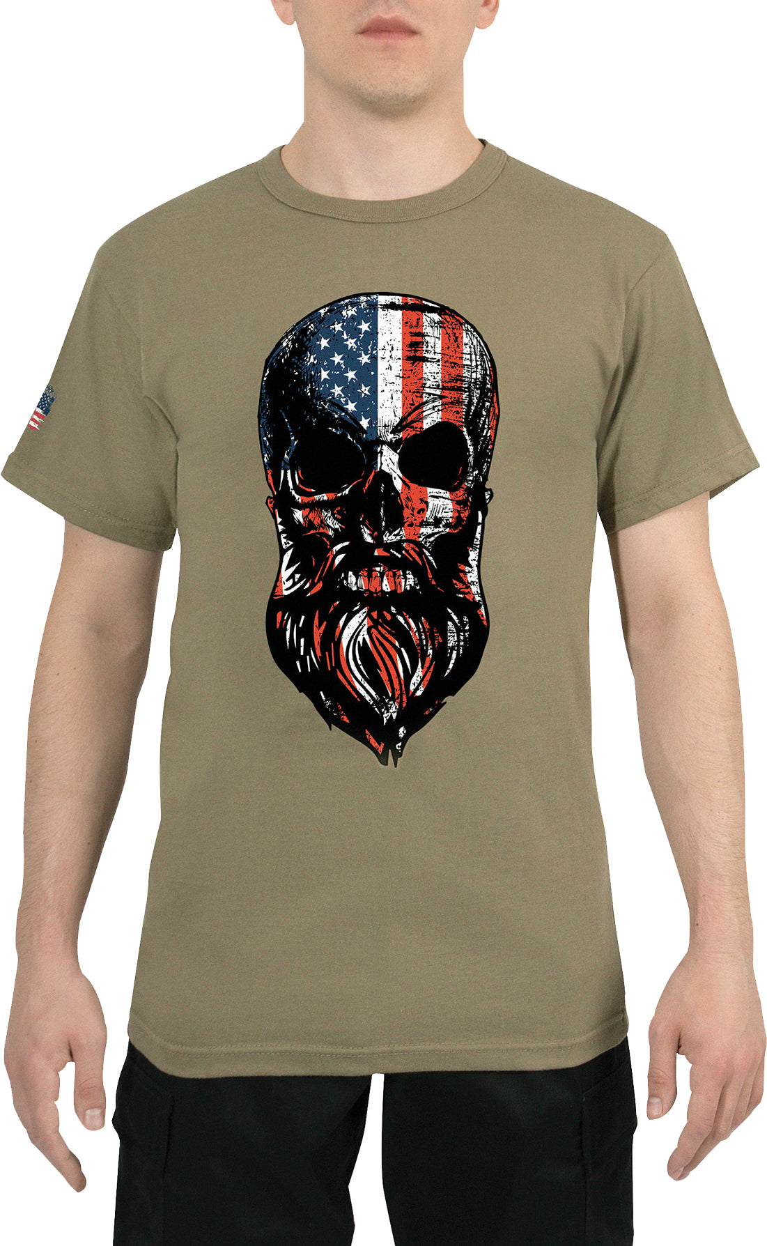 Coyote Brown - US Flag Bearded Skull T-Shirt