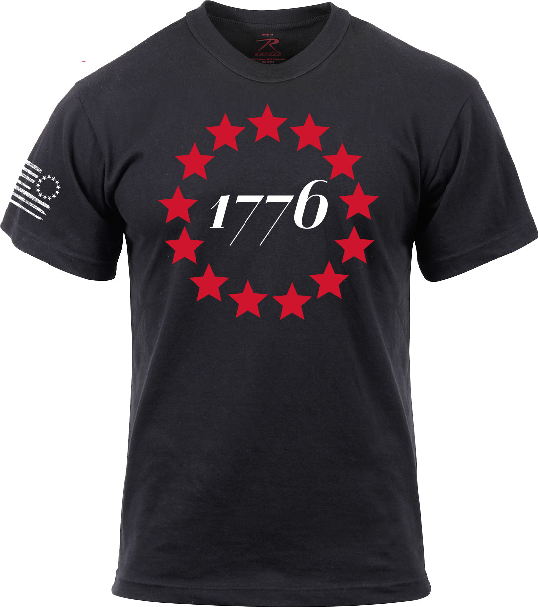 Black - 1776 Betsy Ross Stars Short Sleeve T-Shirt - Poly Cotton - Mens