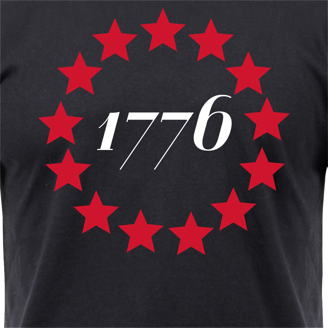 Black - 1776 Betsy Ross Stars Short Sleeve T-Shirt - Poly Cotton - Mens