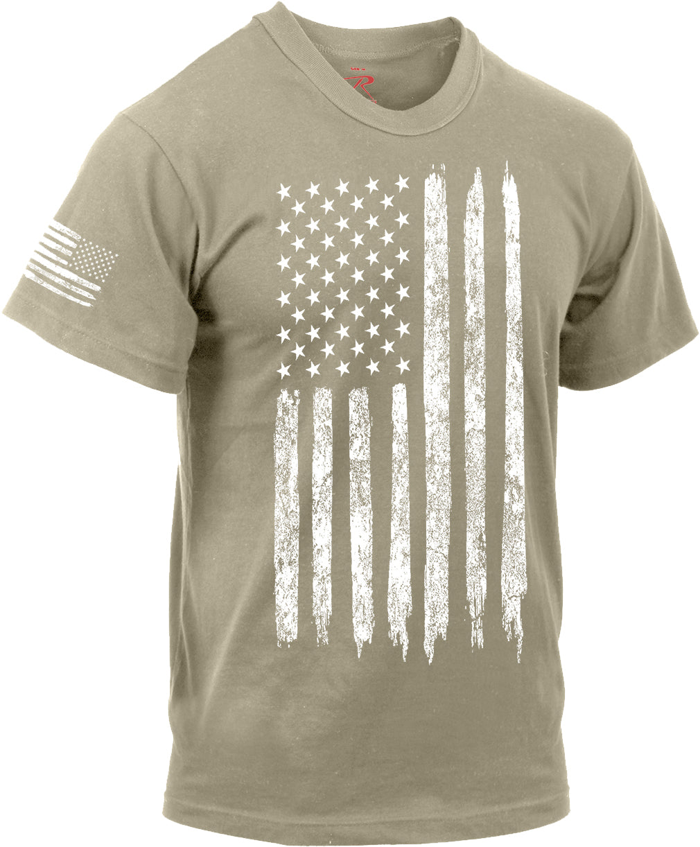 Desert Sand - Distressed US Flag Athletic Fit T-Shirt
