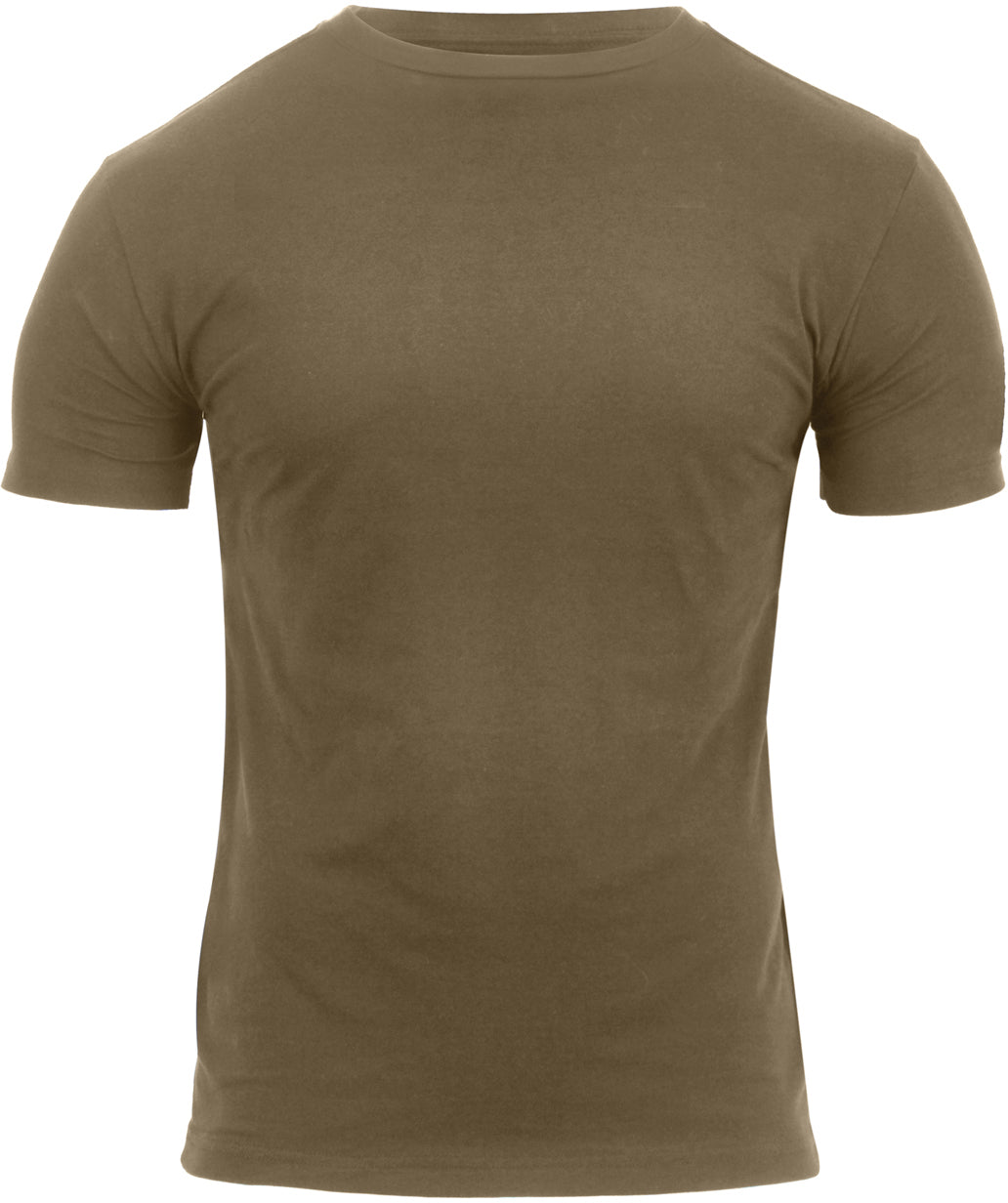 Coyote Brown - Athletic Fit Solid Color Tactical Gym T-Shirt, Poly/Cotton