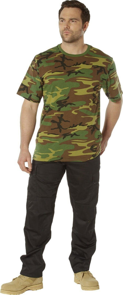 Woodland Camo - Tactical Short Sleeve T-Shirt, Poly/Cotton - Full Comfort Fit