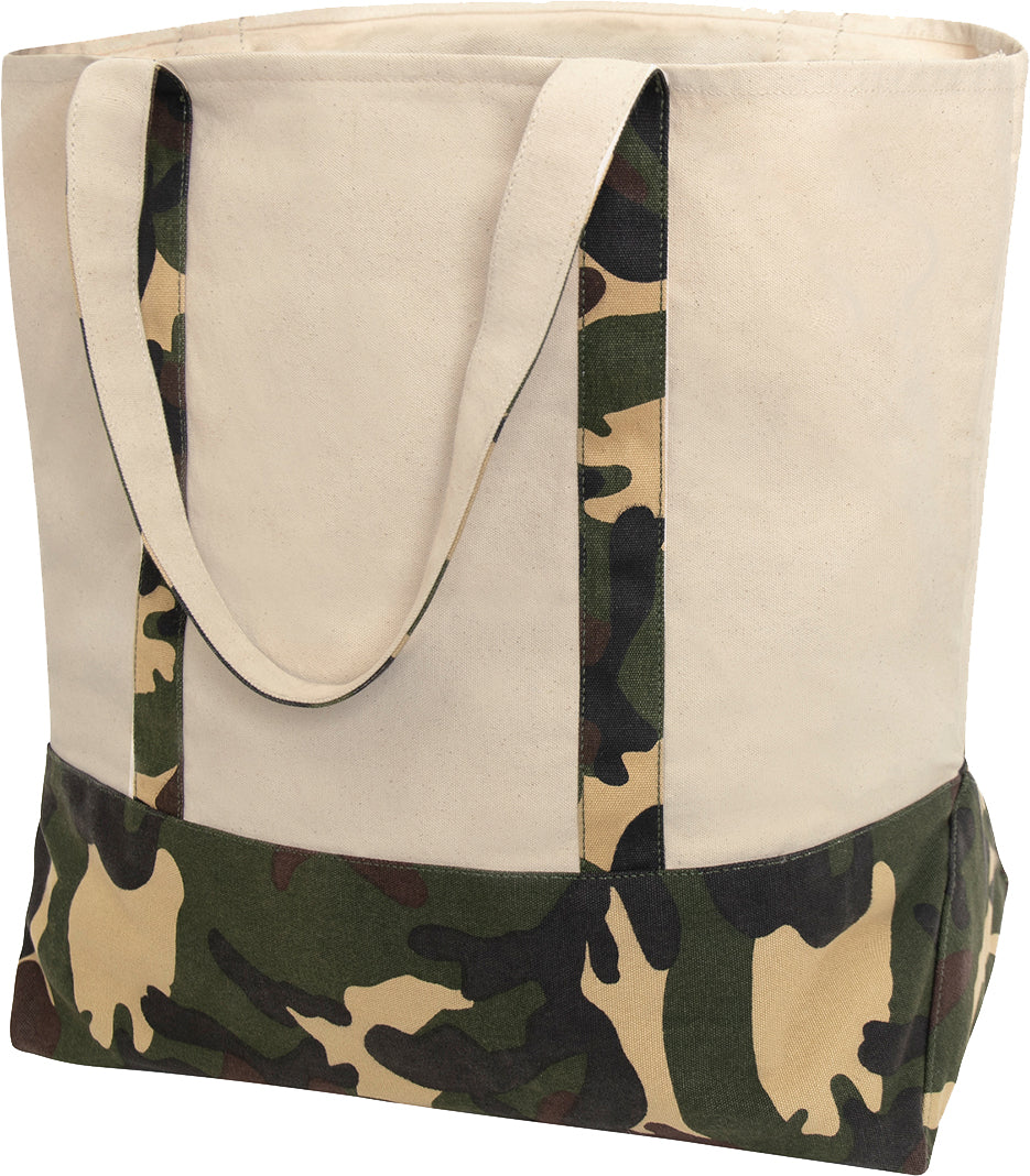 Natural & Camo - Two Tone Large HW Canvas Tote Carry Bag
