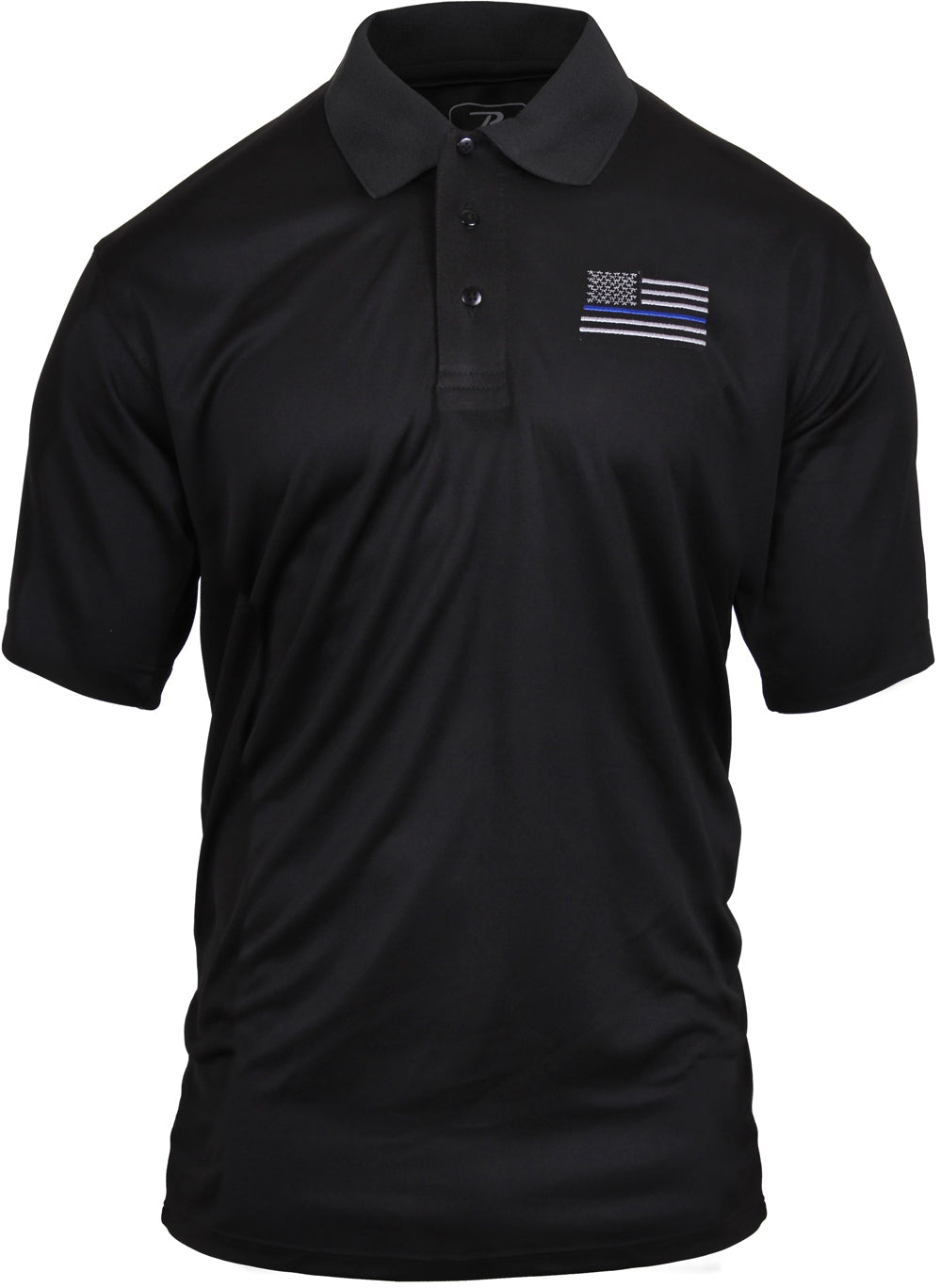 Black - USA Flag Thin Blue Line Moisture Wicking Polo Shirt - Support the Police TBL