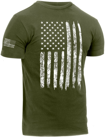 Olive Drab Distressed US Flag Athletic Fit T-Shirt