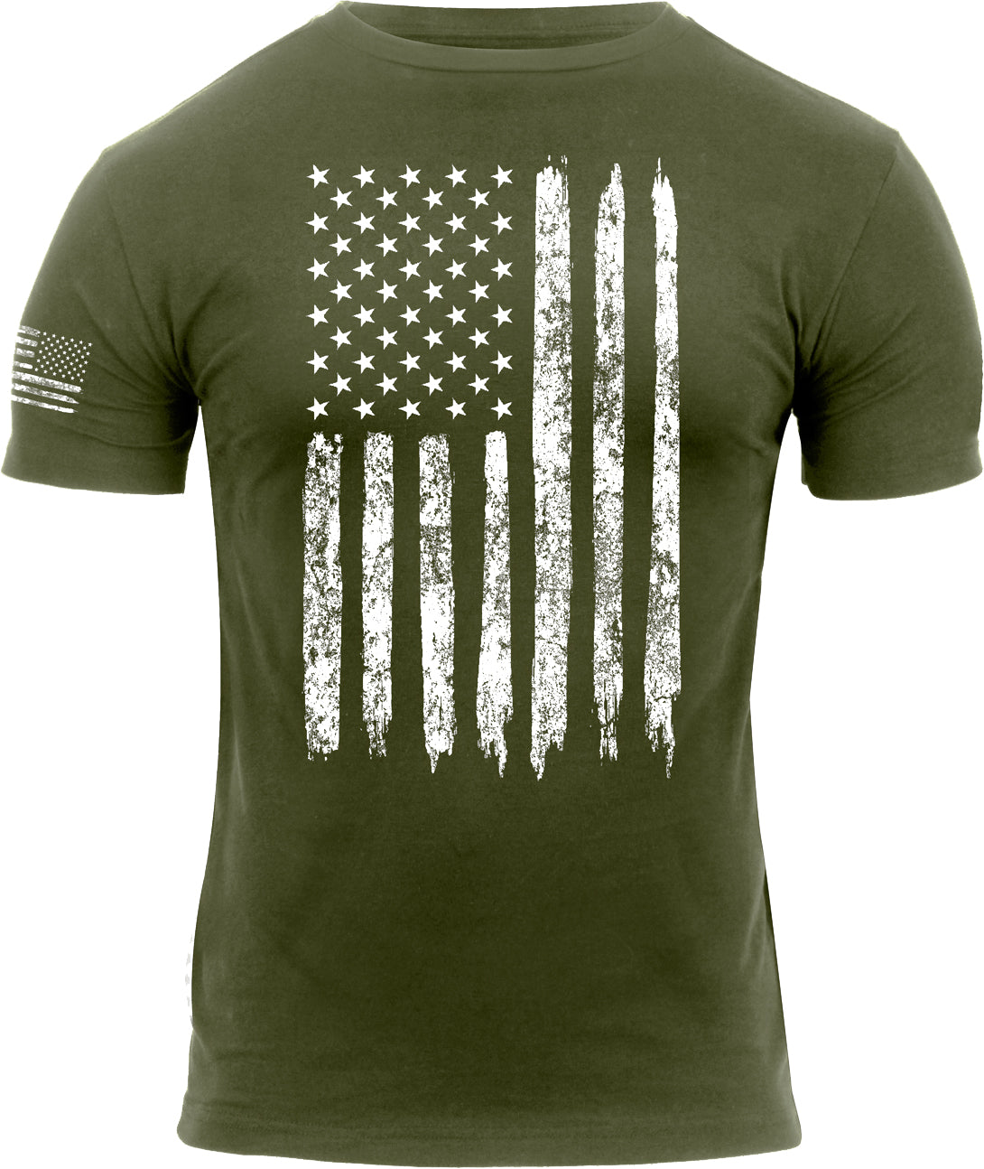 Olive Drab Distressed US Flag Athletic Fit T-Shirt