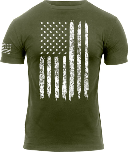 Olive Drab Distressed US Flag Athletic Fit T-Shirt