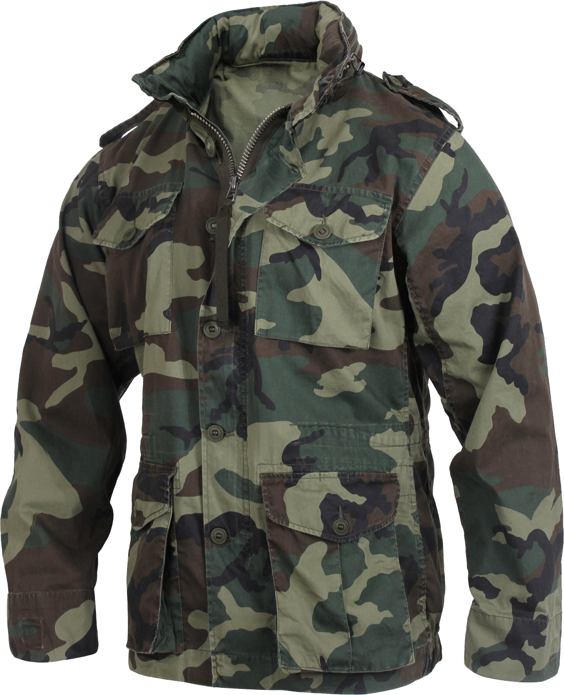 Woodland Camouflage - M-65 Field Jacket, Lighweight Washed Cotton Twill - Fatigue Coat