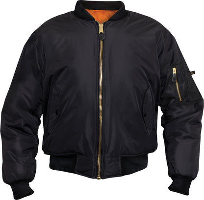 Black - Air Force MA-1 Flight Jacket, Enhanced Nylon Bomber US Military Style Reversible Coat
