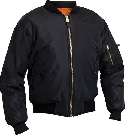 Black - Air Force MA-1 Flight Jacket, Enhanced Nylon Bomber US Military Style Reversible Coat