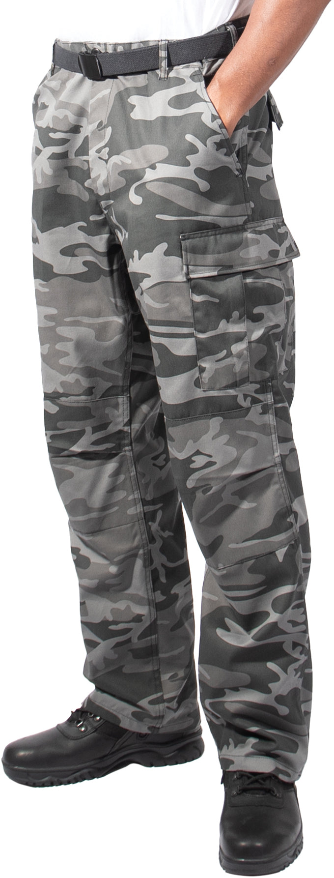 Black Camo - Tactical BDU Pants Cargo Fatigues - Poly/Cotton - Zipper Fly - Relaxed Fit