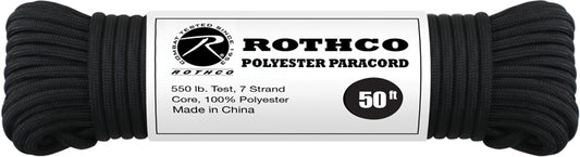 Black - 550lb Type III Polyester Paracord 50 Feet