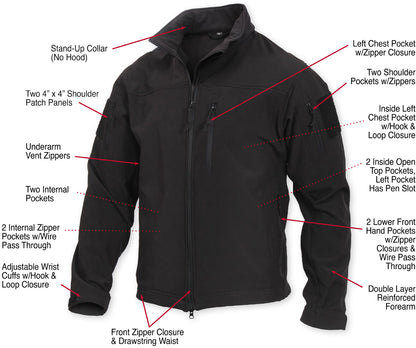Black Stealth Ops Soft Shell Tactical Jacket