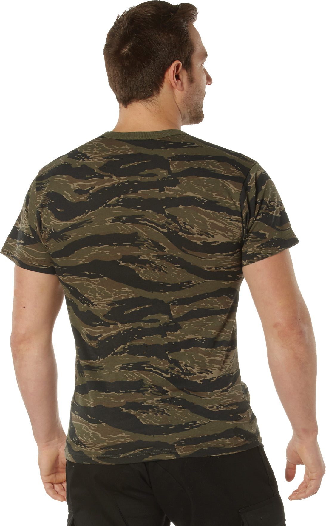 Tiger Stripe Camo - Tactical Moisture Wicking Short Sleeve Pocket T-Shirt, 100% Polyester