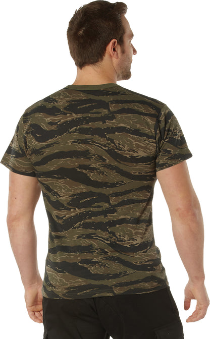 Tiger Stripe Camo - Tactical Moisture Wicking Short Sleeve Pocket T-Shirt, 100% Polyester