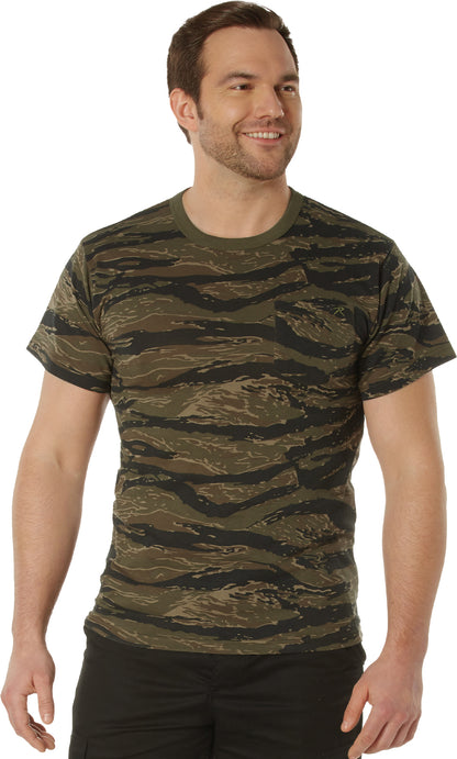 Tiger Stripe Camo - Tactical Moisture Wicking Short Sleeve Pocket T-Shirt, 100% Polyester