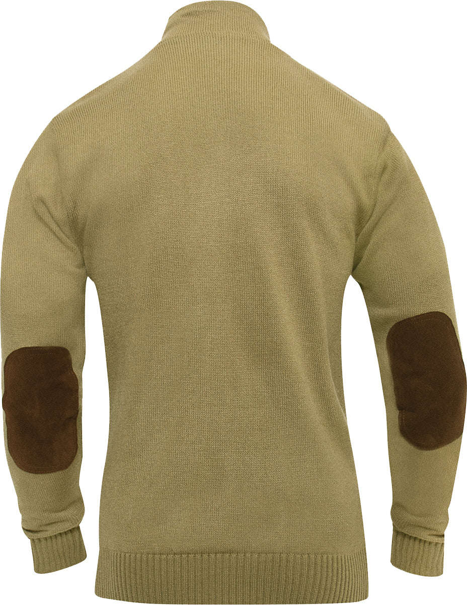 Khaki 3-Button Sweater With Suede Accents