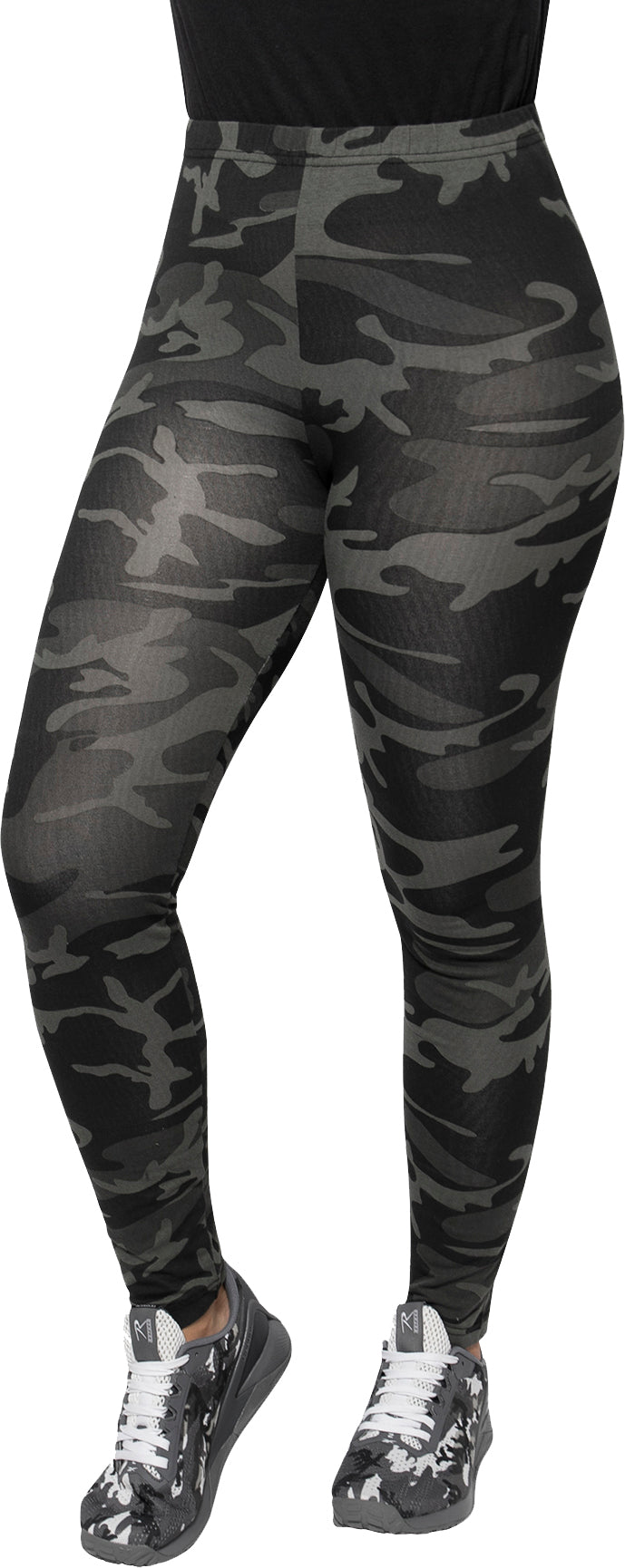 Black Camo - Womens Camo Leggings Stretch Army Spandex Thin Workout Pants