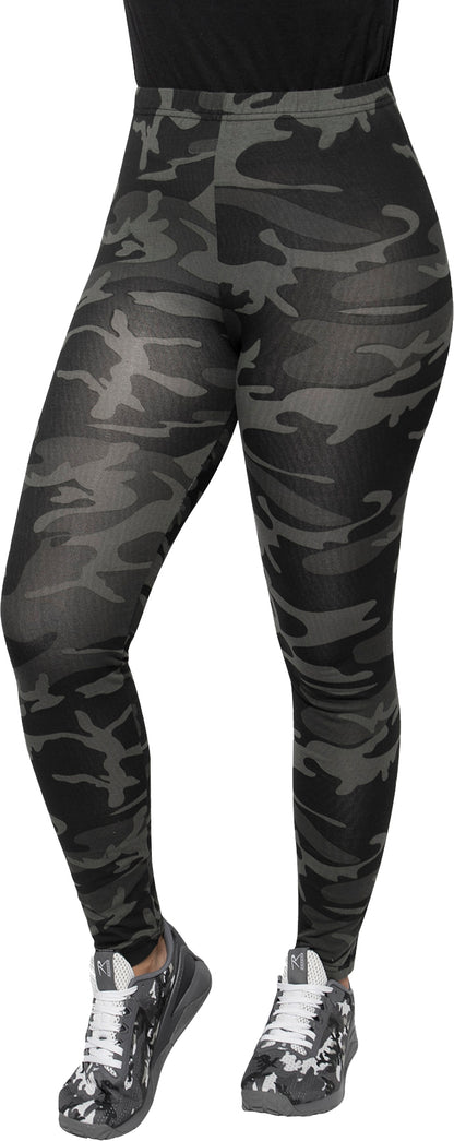 Black Camo - Womens Camo Leggings Stretch Army Spandex Thin Workout Pants