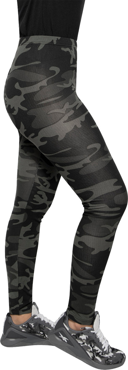 Black Camo - Womens Camo Leggings Stretch Army Spandex Thin Workout Pants